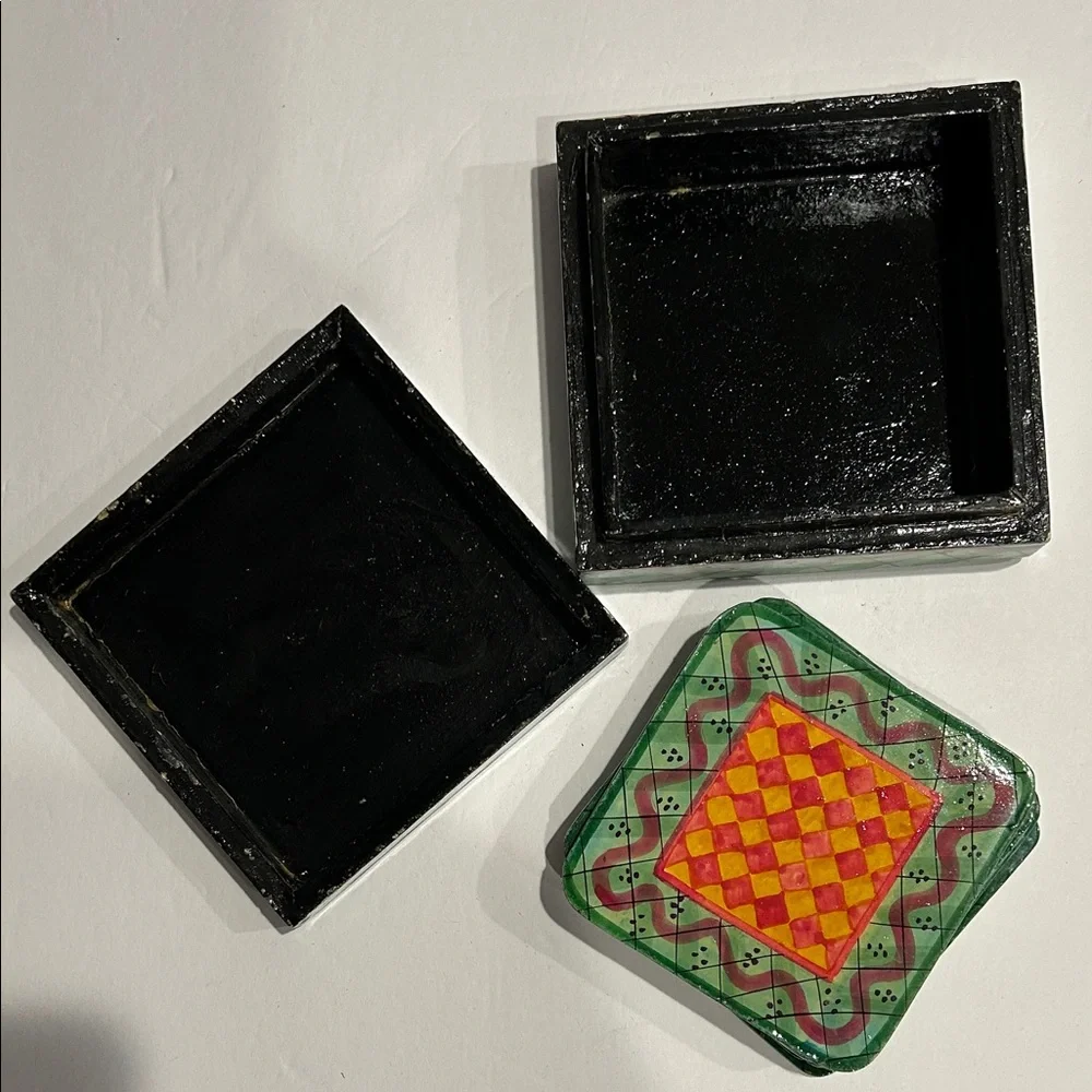 Painted Wood Coaster Set of 6 with Matching Box